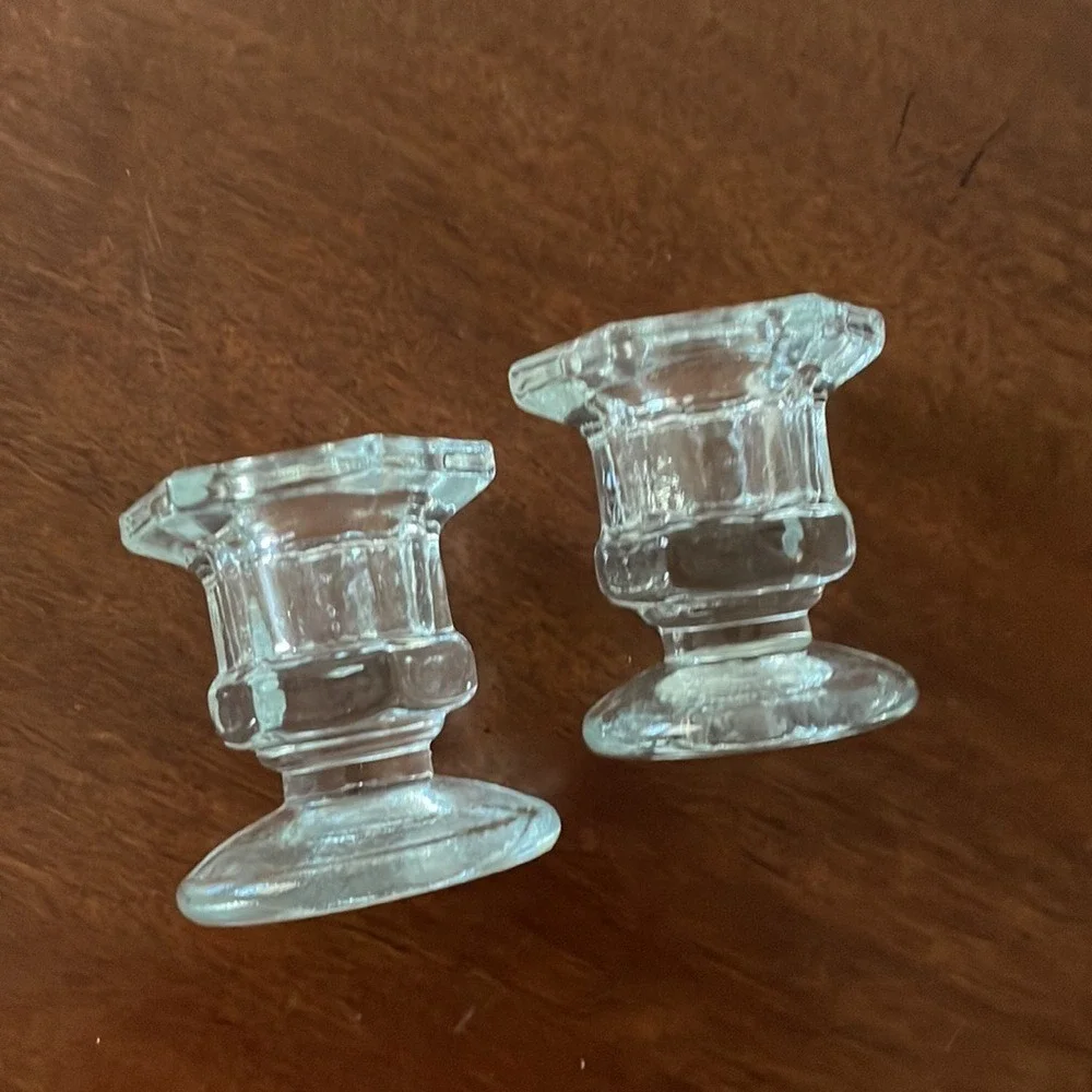 Hexagonal Diameter Clear Glass Candlestick Holder Set of 2